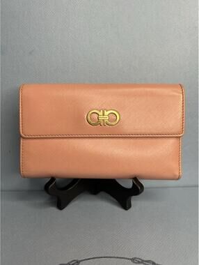 Salvatore Ferragamo Peach Leather Wallet with Gold Hardware